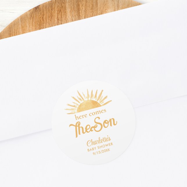 Adesivo Redondo Aqui Vem O Chá de fraldas Filho (Criador carregado)