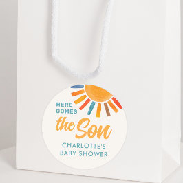 Adesivo Redondo Aqui Vem O Chá de fraldas Filho