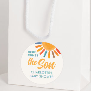 Adesivo Redondo Aqui Vem O Chá de fraldas Filho