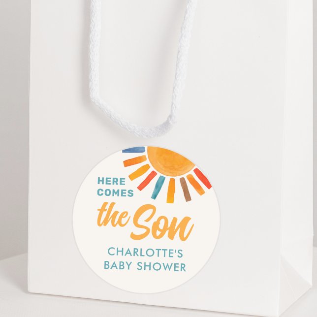 Adesivo Redondo Aqui Vem O Chá de fraldas Filho (Criador carregado)