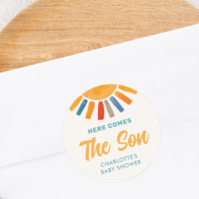 Adesivo Redondo Aqui Vem O Chá de fraldas Filho (Criador carregado)