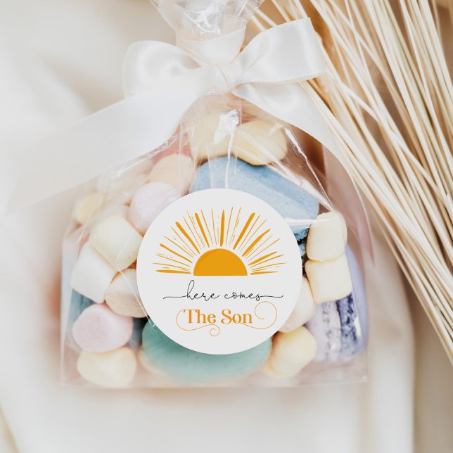 Adesivo Redondo Aqui vem o filho chá de bebê obrigado (Criador carregado)