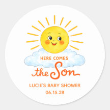 Aqui Vem o Filho Chá de Bebê Sol Desenhado à Mão