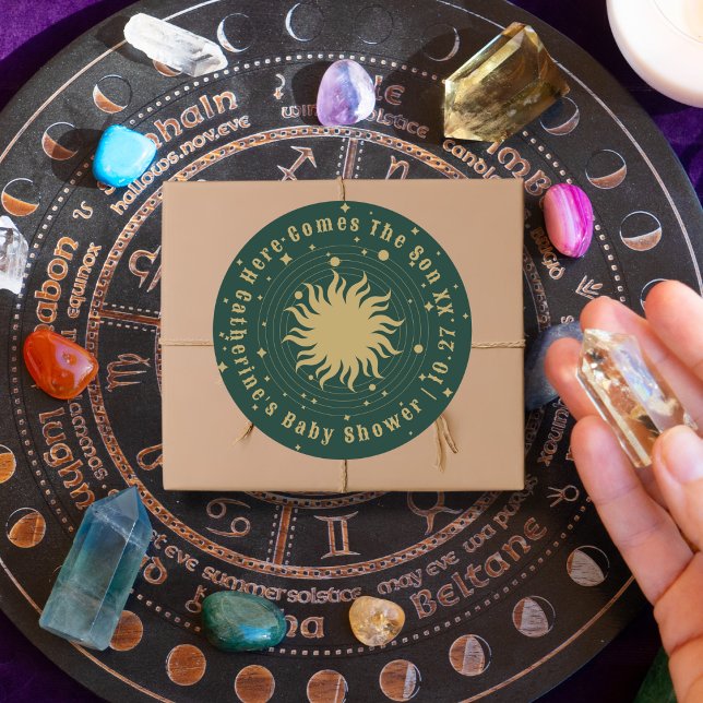 Adesivo Redondo Aqui Vem O Filho | Chá de fraldas celestial (Criador carregado)