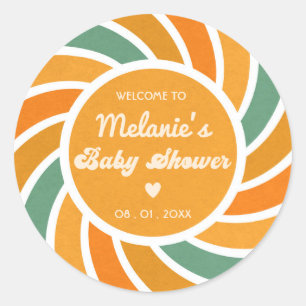 Adesivo Redondo Aqui Vem O Filho Da Sunshine Groovy Cute Retro