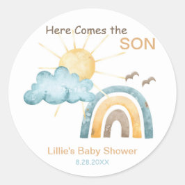 Adesivo Redondo Aqui Vem O Filho De Papel De Chá de fraldas