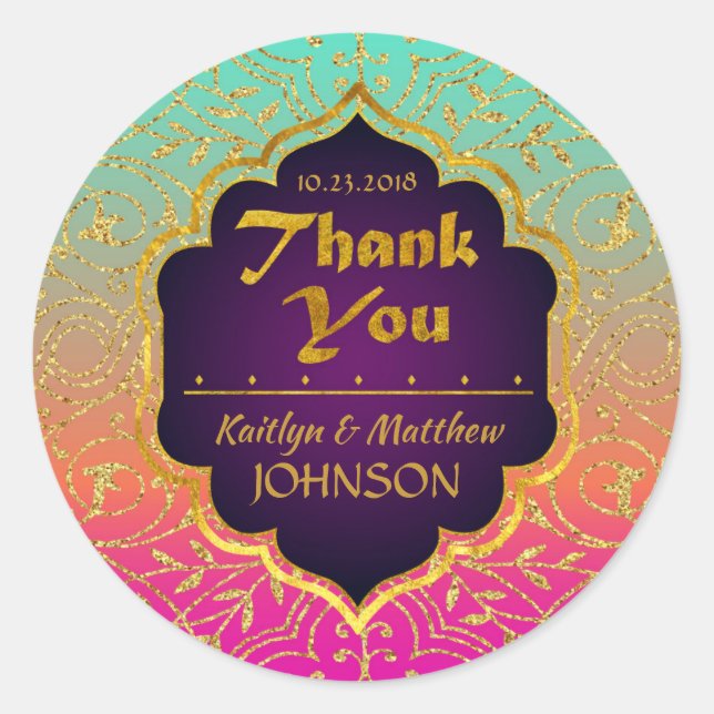 Adesivo Redondo Arabe Noites Bollywood Obrigado etiquetar (Frente)