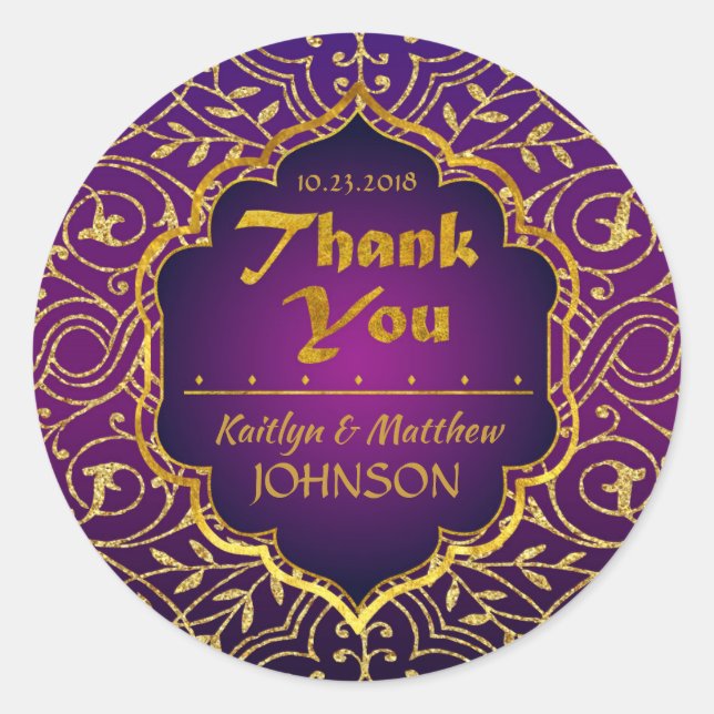 Adesivo Redondo Arabe Noites Bollywood Obrigado etiquetar (Frente)