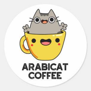 Adesivo Redondo Arabicat Café Cute Arabica Cat Pun