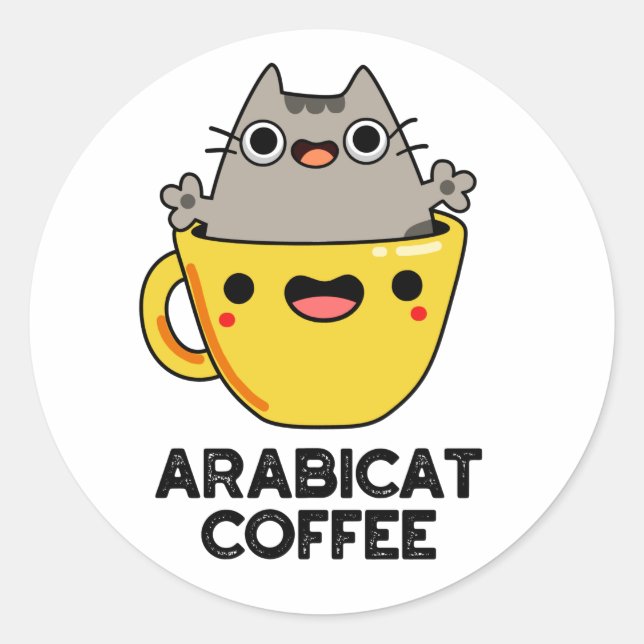 Adesivo Redondo Arabicat Café Engraçado Arabica Cat Pun (Frente)