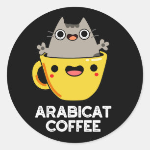 Adesivo Redondo Arabicat Café Engraçado Arabica Cat Pun Dark BG