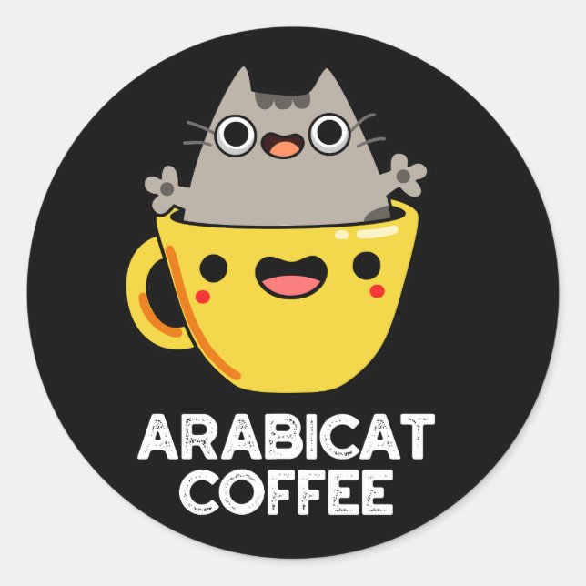 Adesivo Redondo Arabicat Café Engraçado Arabica Cat Pun Dark BG (Frente)