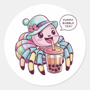 Adesivo Redondo Aranha de Cartoon Adorável: Cozy, Kawaii Vibes