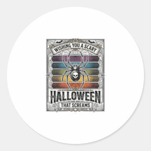 Adesivo Redondo Aranha de Halloween Assustadora Gravura Retro Teia