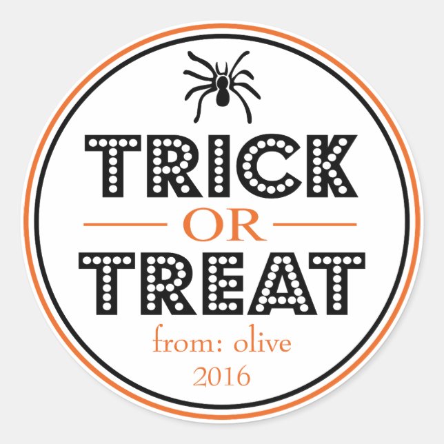 Adesivo Redondo Aranha De Truque Ou Tratar (Preta/Laranja) (Frente)