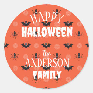 Adesivo Redondo Aranha do Halloween, morcego e padrão cobweb