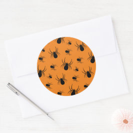 Adesivo Redondo Aranha padrão de Halloween Preto e Laranja