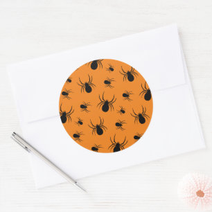 Adesivo Redondo Aranha padrão de Halloween Preto e Laranja