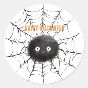 Adesivo Redondo Aranha Preta de Halloween na Teia