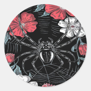 Adesivo Redondo Aranha Romântica Escura Floral