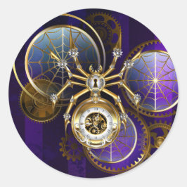Adesivo Redondo Aranha Steampunk no fundo roxo