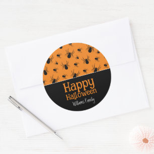 Adesivo Redondo Aranhas Feliz Dia das Bruxas Preto Laranja Persona