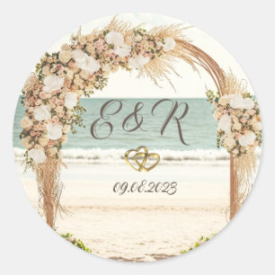 Adesivo Redondo Arbusto de Rosas para Casamento na Praia
