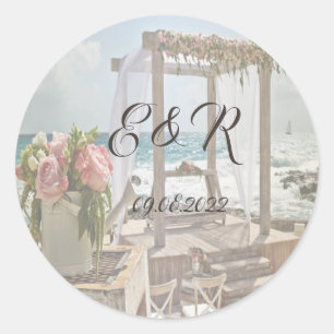 Adesivo Redondo Arbusto Retro para Casamento na Praia