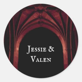 Adesivo Redondo Arca Gótica Casamento Elegante Vermelho Negro Negr