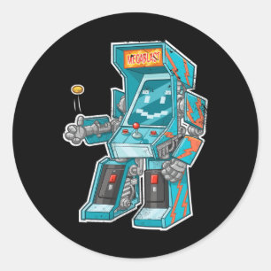 Adesivo Redondo Arcade Bot - Gabinete De Jogo De Vídeo Com Joystic