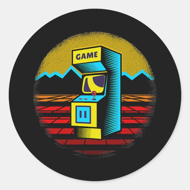 Adesivo Redondo Arcade Game Machine Nostalgia Retro Gamer 80s 90s (Frente)