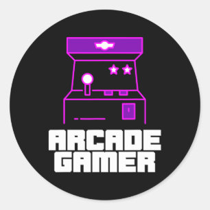 Adesivo Redondo Arcade Gamer - Gabinete vertical com estilo roxo