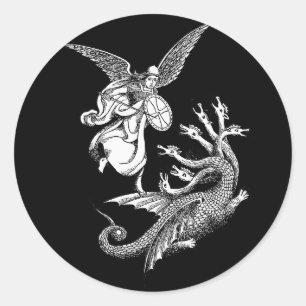Adesivo Redondo Arcanjo Lutando contra Hidra Dragão arte ilustraçã