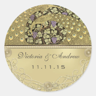 Adesivo Redondo Arch Art Nouveau Pássaros Peacock Seal de Casament