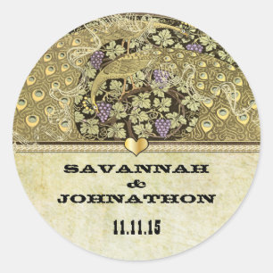 Adesivo Redondo Arch Art Nouveau Pássaros Peacock Seal de Casament