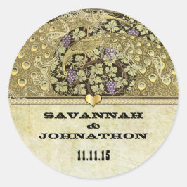 Adesivo Redondo Arch Art Nouveau Pássaros Peacock Seal de Casament