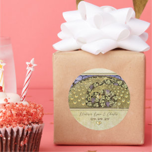 Adesivo Redondo Arch Art Nouveau Vineyard Peacock