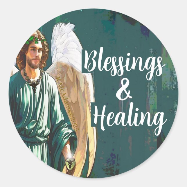Adesivo Redondo Archangel Saint Raphael Blessings & Healing Angel (Frente)