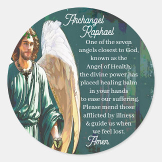 Adesivo Redondo Archangel Saint Raphael Healing Angel Prayer