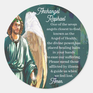 Adesivo Redondo Archangel Saint Raphael Healing Angel Prayer