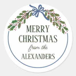 Adesivo Redondo Arco Azul e Holly Garland Natal