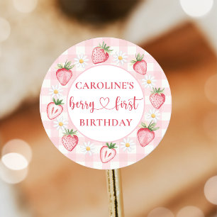 Adesivo Redondo Arco Berry First Strawberry Birthday Sticker