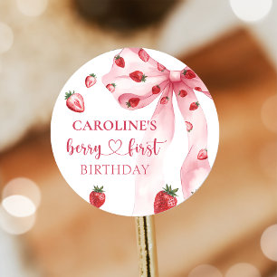Adesivo Redondo Arco Berry First Strawberry Birthday Sticker