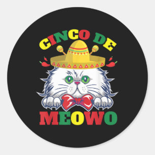 Adesivo Redondo Arco Branca Engraçado Coluna Cinco De Mayo Gatinho