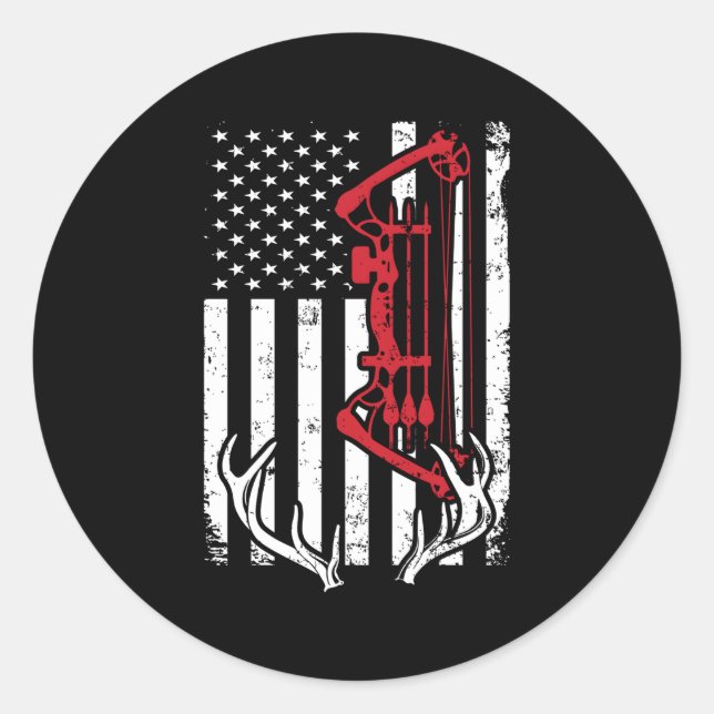 Adesivo Redondo Arco Caça À Bandeira Americana Para Caçadores (Frente)