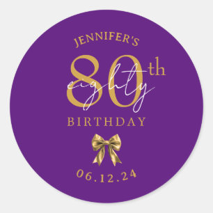 Adesivo Redondo Arco Coquete Dourado Aniversário de 80 anos Roxo