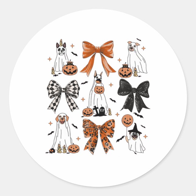Adesivo Redondo Arco coquetel Cães fantasma do Halloween Pumpkin S (Frente)