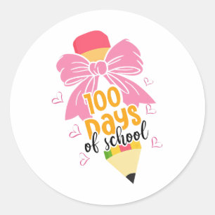 Adesivo Redondo Arco Coquette 100 Dias De Lápis Escolar 100 Dias T