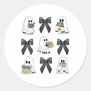 Adesivo Redondo Arco da Coquette Ghost Leading Books Halloween