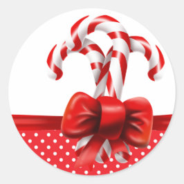 Adesivo Redondo Arco de canas de Natal com pontos vermelhos e bran